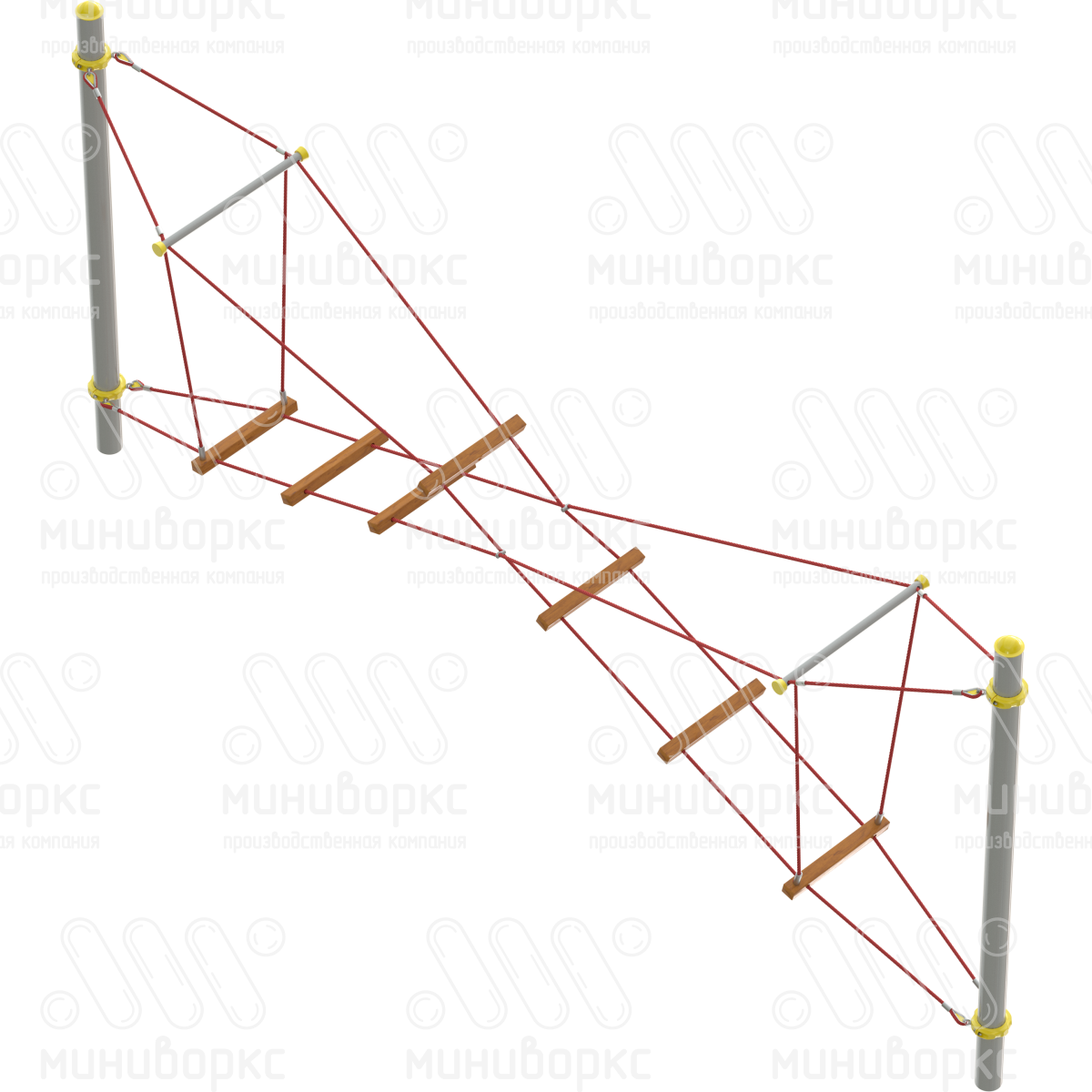 Мостик Х-образный, канатная часть из армированного шестипрядного каната Ø16 мм, цвет красный/желтый – M-0424.20-02 - 1
