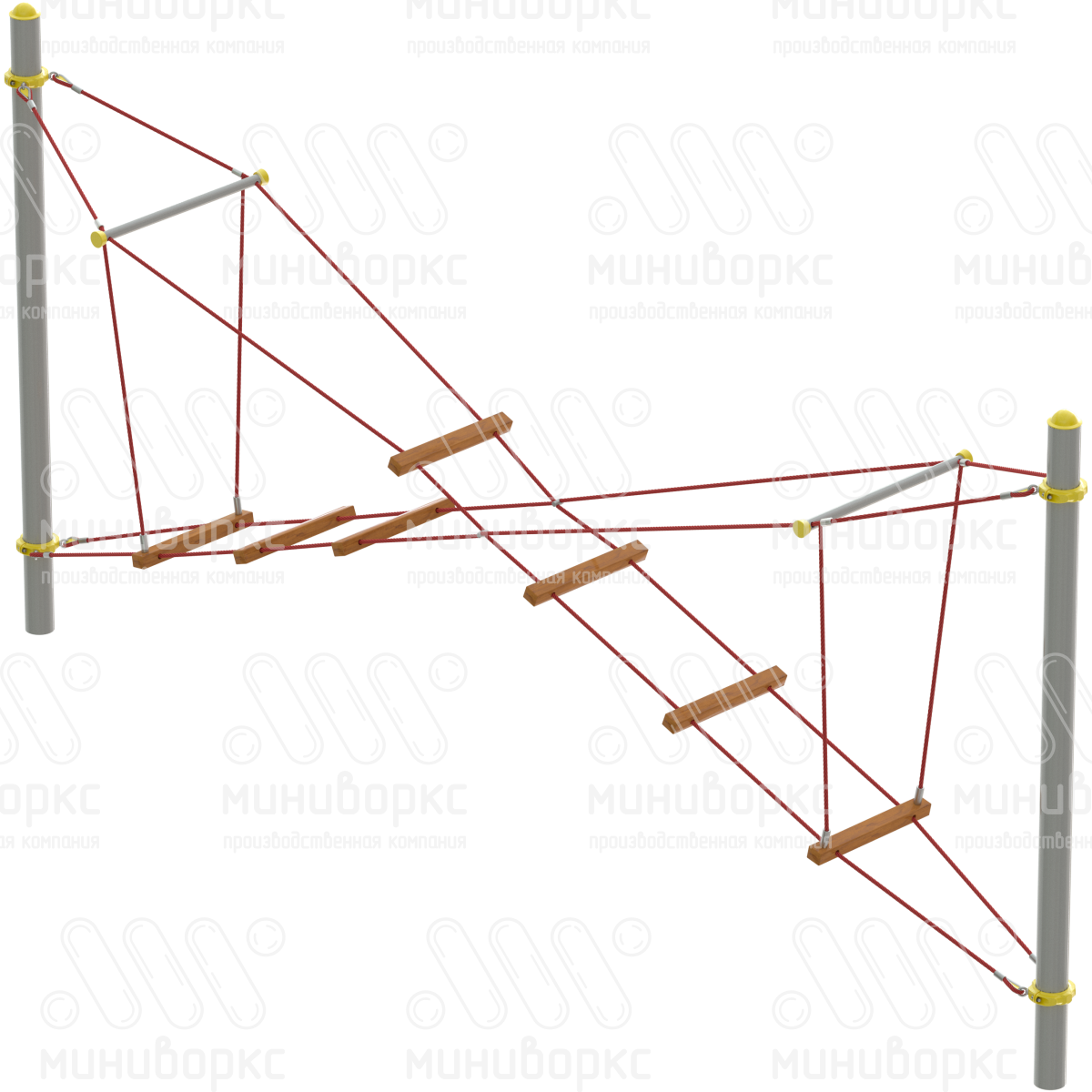 Мостик Х-образный, канатная часть из армированного шестипрядного каната Ø16 мм, цвет красный/желтый – M-0424.20-02 - 3