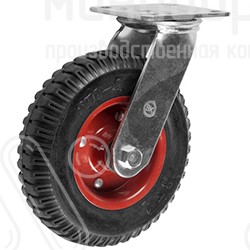 Колесо промышленное тяжелогрузное поворотное Ø200 мм с протекторной резиной, грузоподъёмность 230 кг, цвет черный/красный – SC100-60 - 1